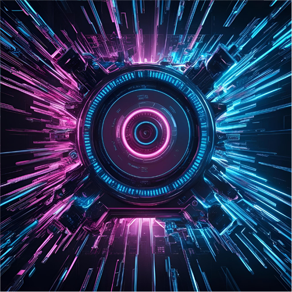 disruption Stylised image of circle with buildings surrounding it in futuristic colours.